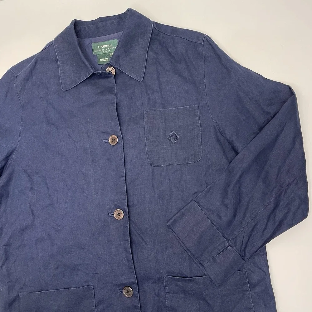 Lauren Ralph Lauren Women's Navy Linen Jacket Size Medium Petite